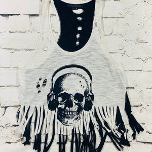 Skull Cashmere oversize fringe knit tank